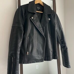Topshop Black Faux Leather Biker Jacket